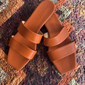 Aeyde Bold Orange Double Strap Sandals
